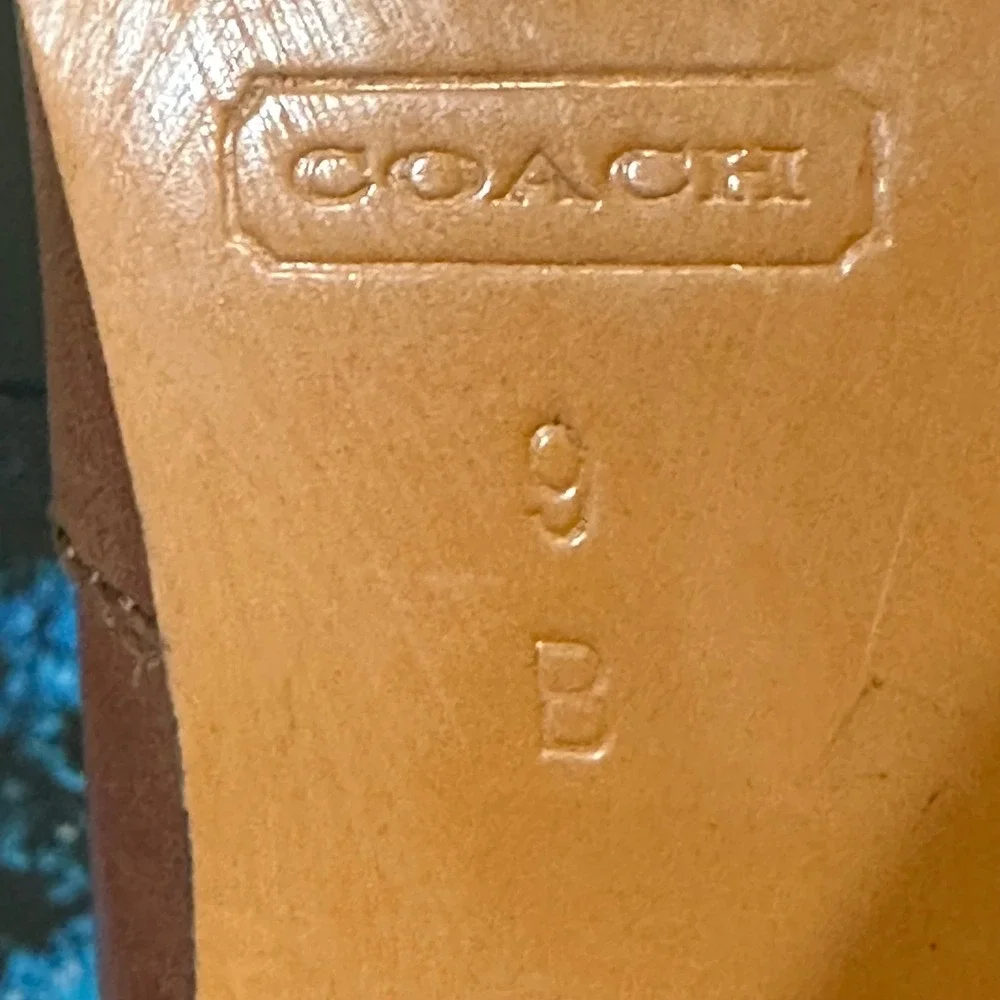 Coach Taylor Brown Leather Ankle Boots Block Heel Gold Logo A4173 Womens 9 B